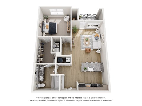 Floor plan for 1 bed, 1 bath, 760 sqft